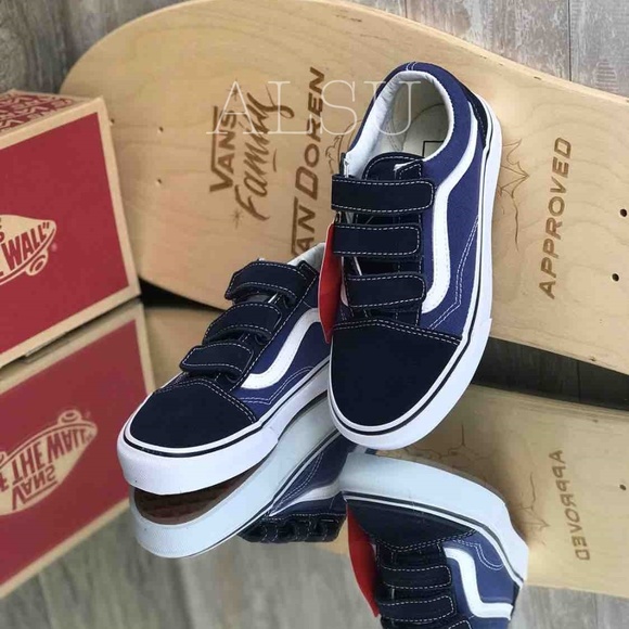 VANS Old Skool Suede Canvas Blue Kid’s AUTHENTIC - Picture 5 of 7
